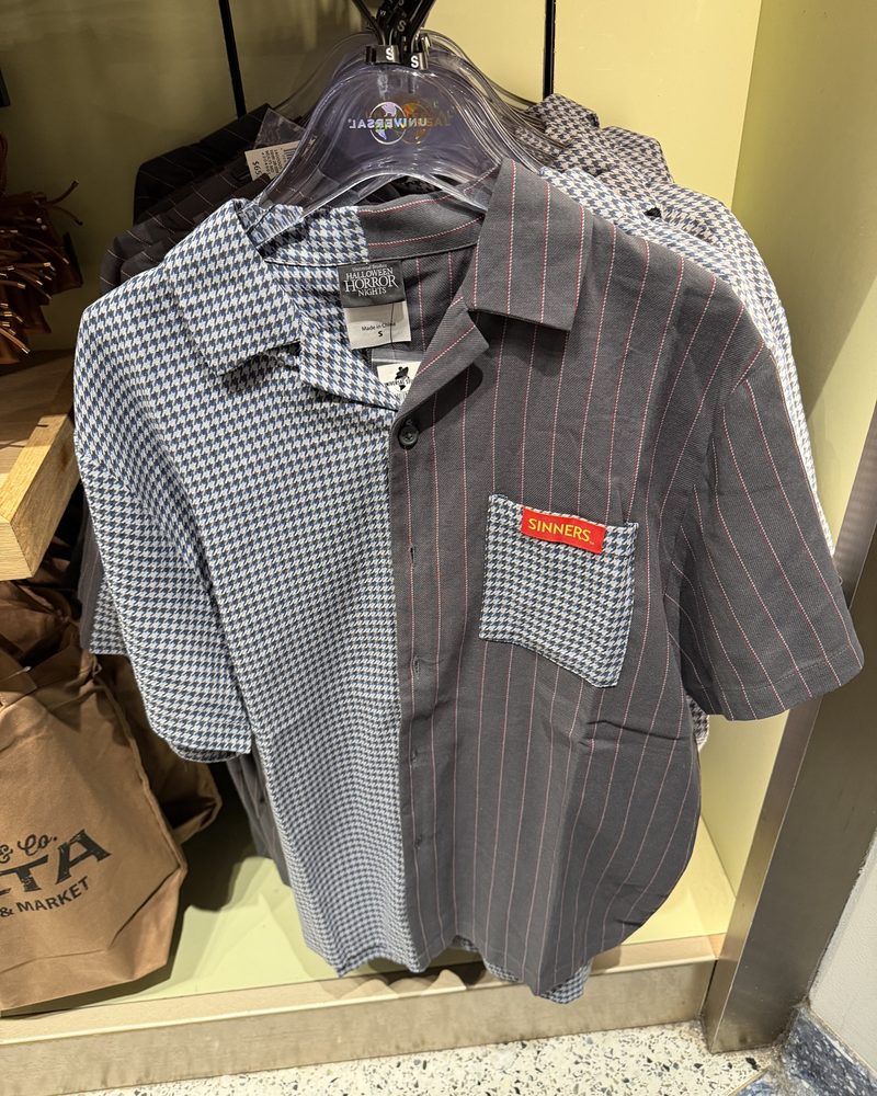 shirt front, split houndstooth/pinstripe