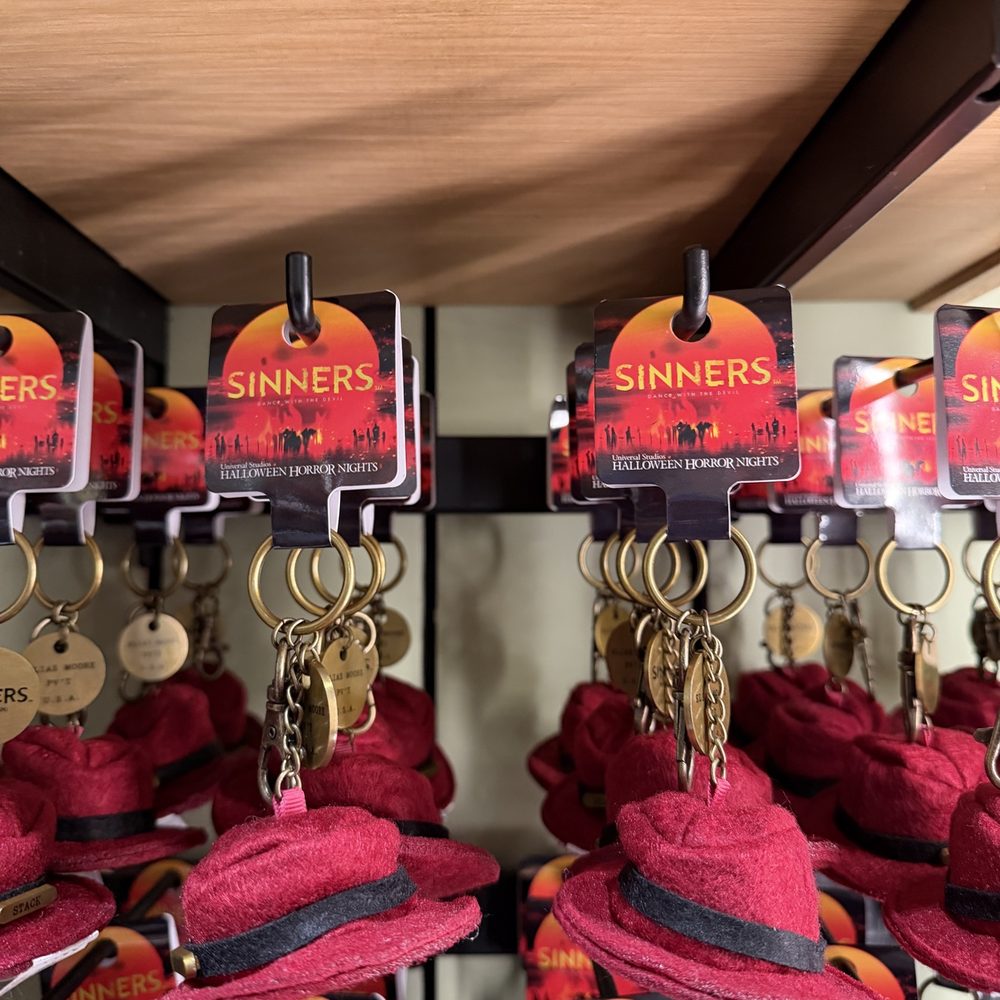 stack hat keychains on display
